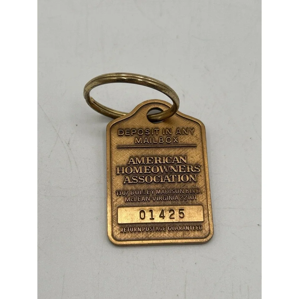 Vintage American Homeowners Association Mailbox‎ Tag Brass Keychain